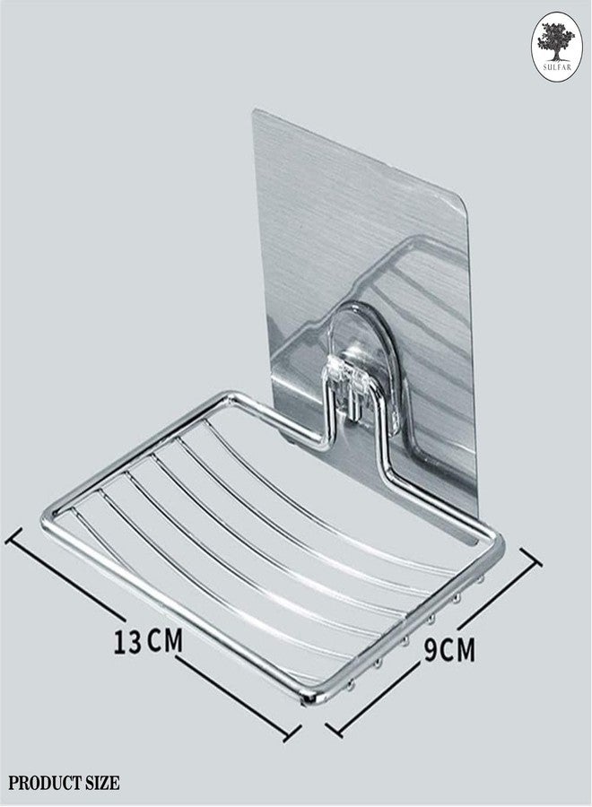 Sulfar Soap Dish Holder,Self Adhesive Wall Mounted Soap Sponge Holder Stainless Steel Storage Saver Rack for Home Kitchen Bathroom Shower (Silver) - Image 2